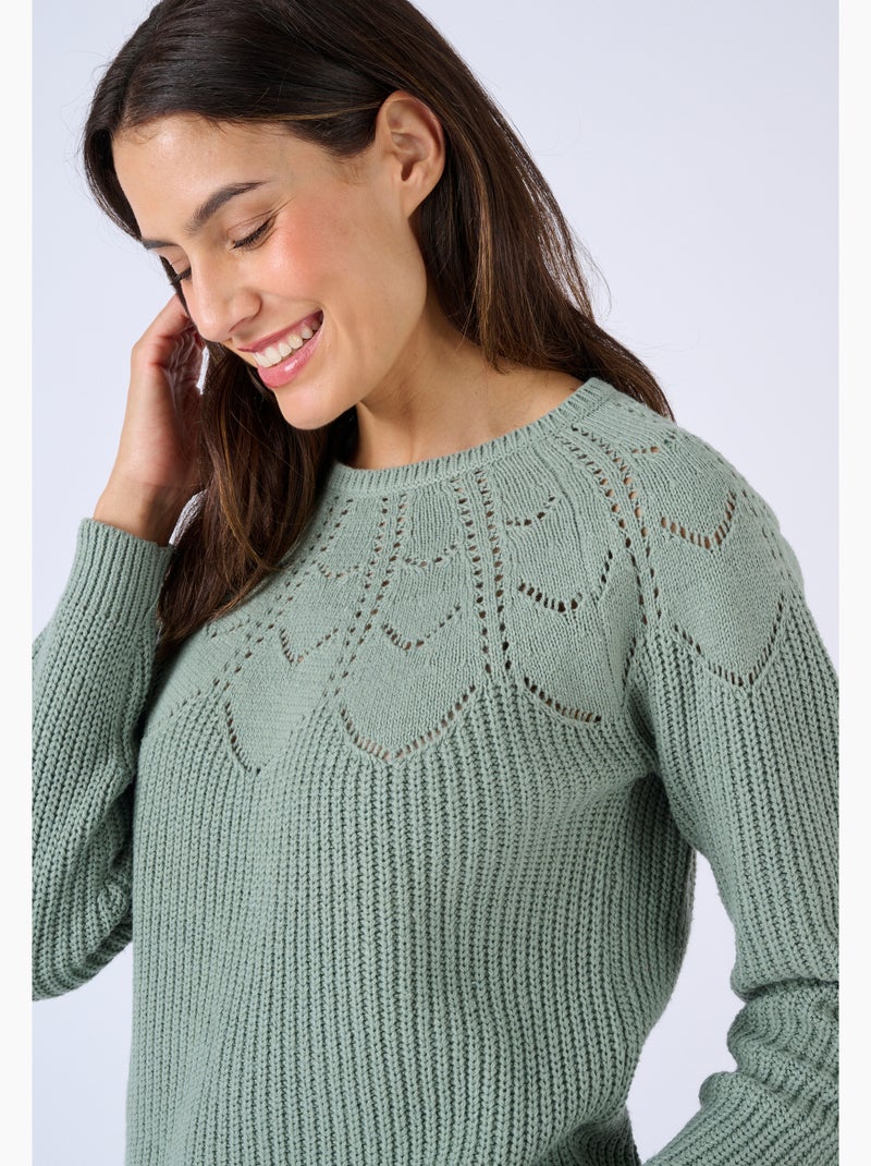 Pull détails ajourés - Damart Vert Sauge - Kiabi