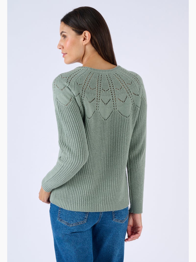 Pull détails ajourés - Damart Vert Sauge - Kiabi