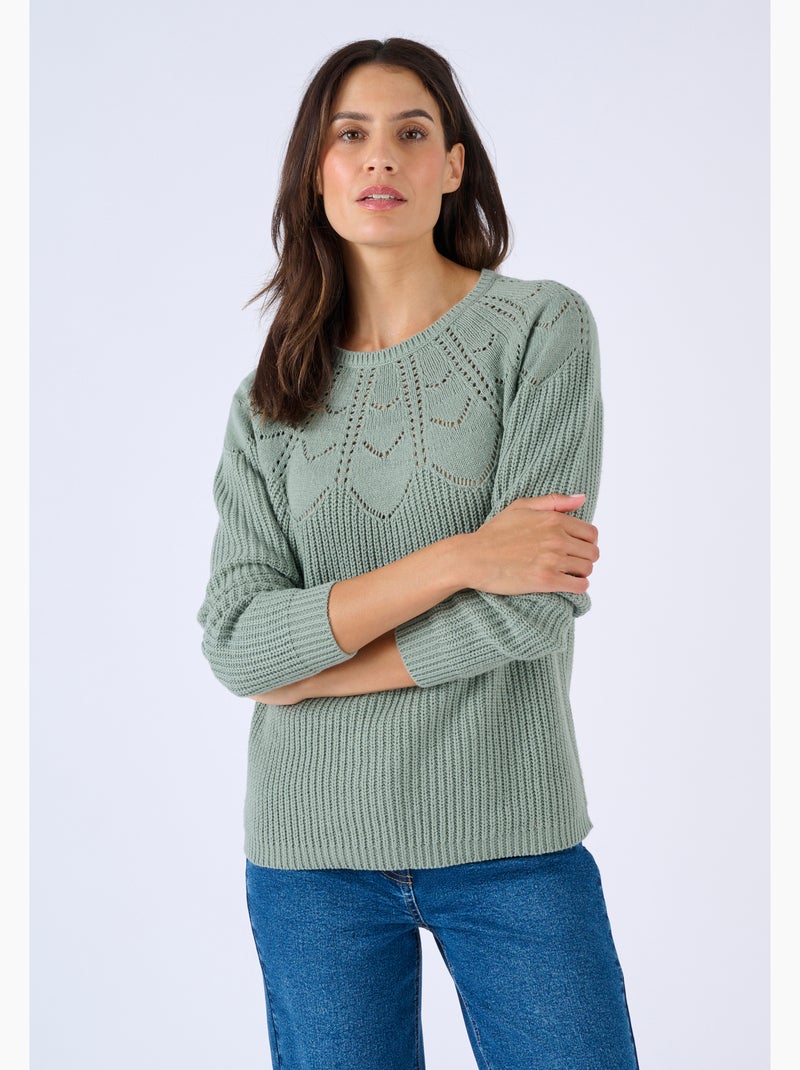 Pull détails ajourés - Damart Vert Sauge - Kiabi