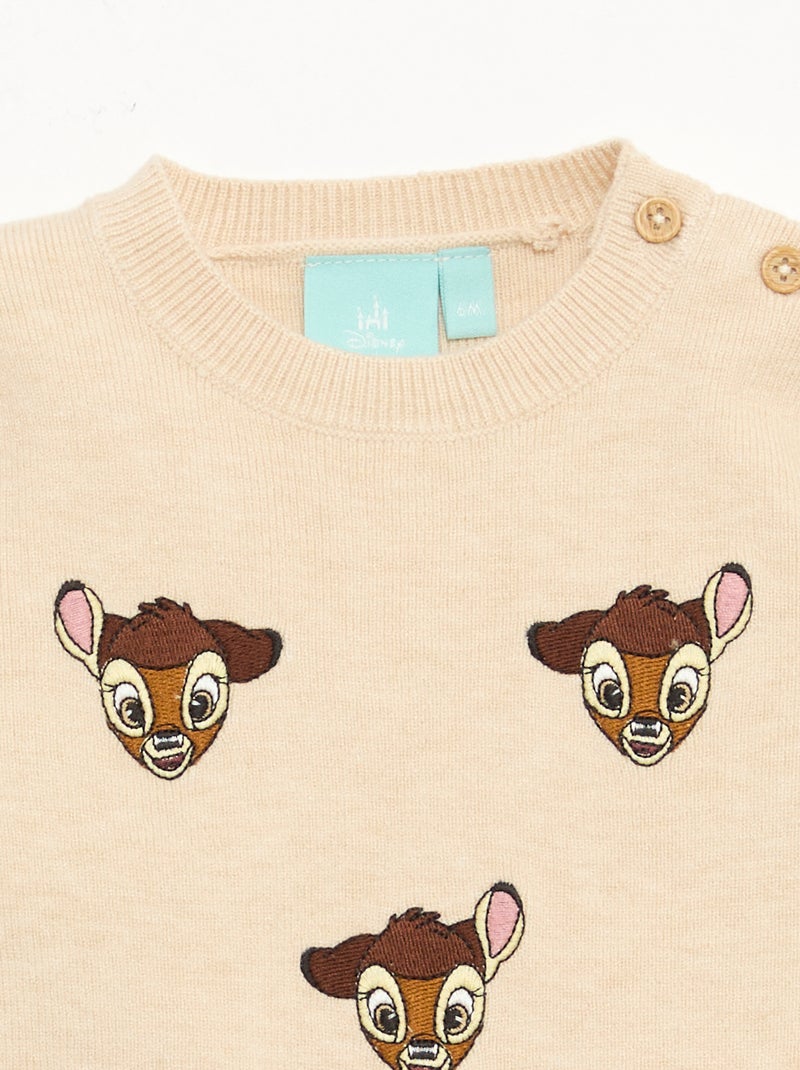 Pull 'Disney' 'Bambi' en tricot avec animation fantaisie Beige - Kiabi