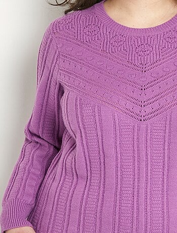 Pull doux ajouré boules col rond - Afibel