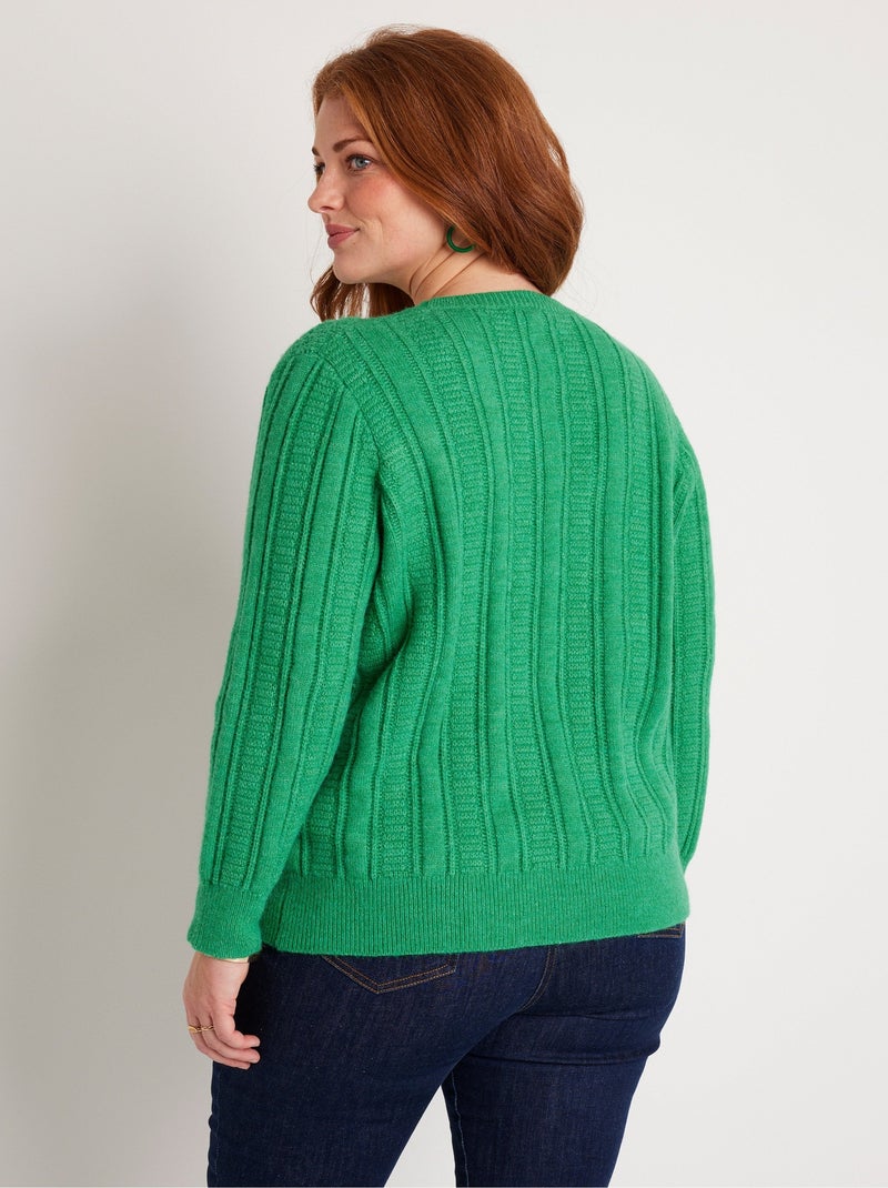 Pull doux ajouré boules col rond - Afibel Vert - Kiabi