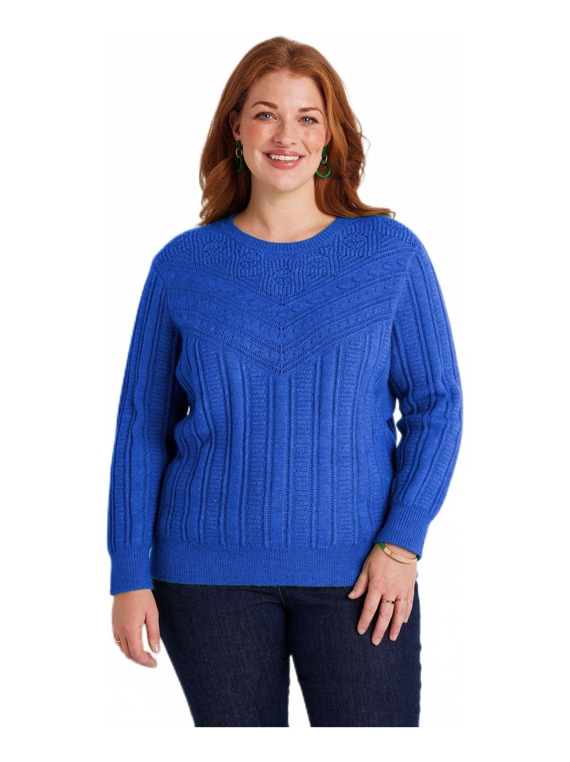 Pull doux ajouré boules col rond Bleu - Kiabi