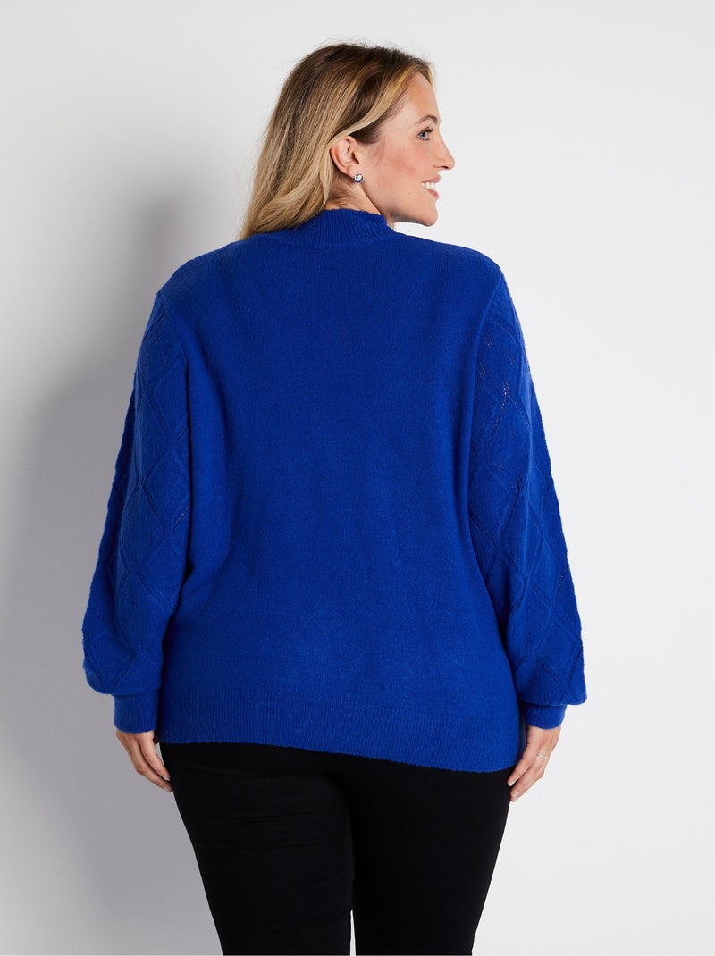 Pull doux ajouré perlé col montant - Afibel Bleu - Kiabi
