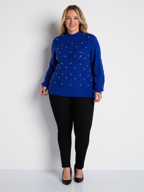 Pull doux ajouré perlé col montant - Afibel - Kiabi