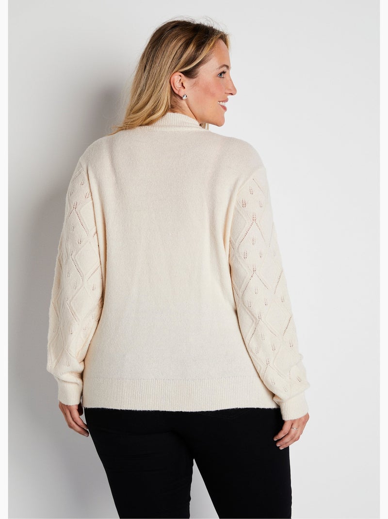 Pull doux ajouré perlé col montant - Afibel Ecru - Kiabi