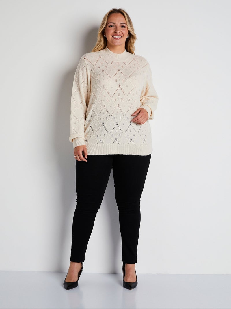 Pull doux ajouré perlé col montant - Afibel Ecru - Kiabi