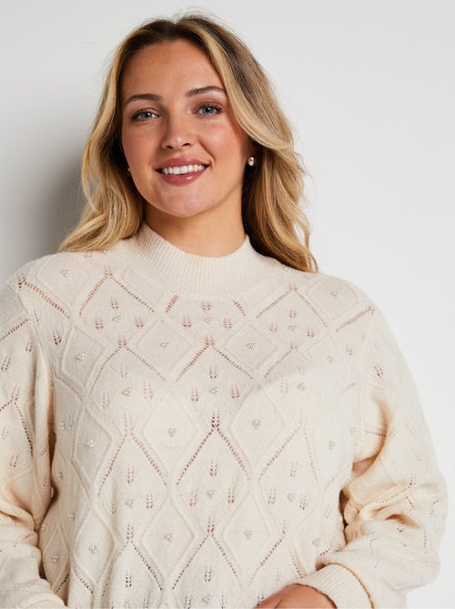 Pull doux ajouré perlé col montant - Afibel - Kiabi