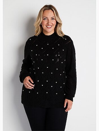 Pull doux ajouré perlé col montant - Afibel