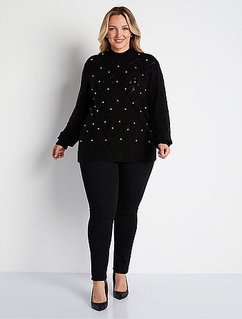 Pull doux ajouré perlé col montant - Afibel