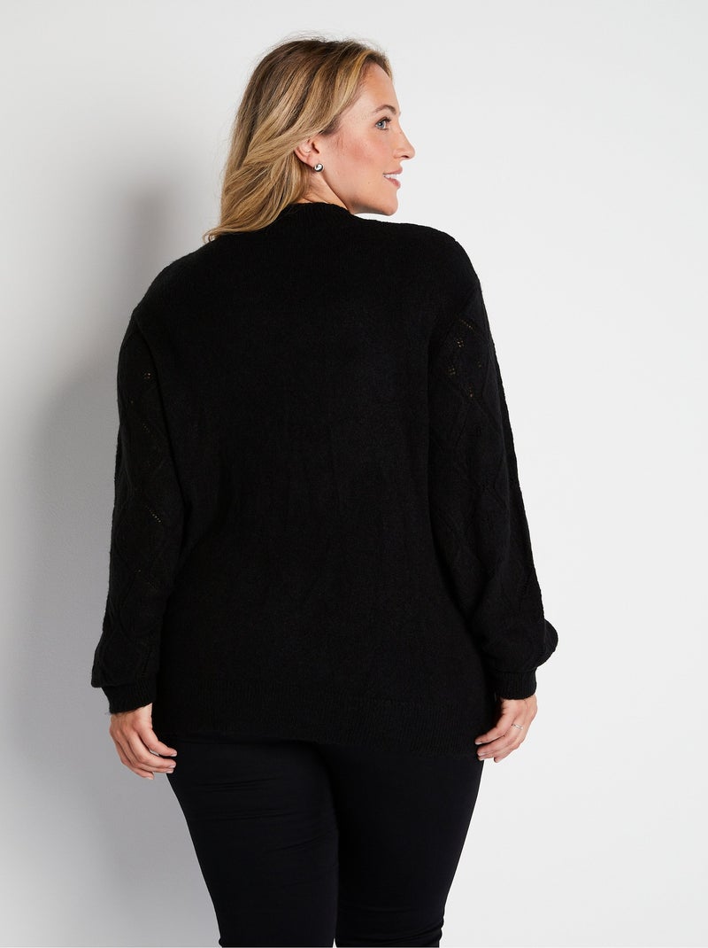 Pull doux ajouré perlé col montant - Afibel Noir - Kiabi