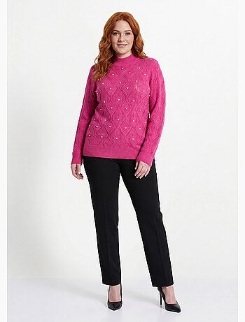 Pull doux ajouré perlé col montant - Afibel