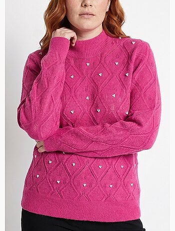 Pull doux ajouré perlé col montant - Afibel