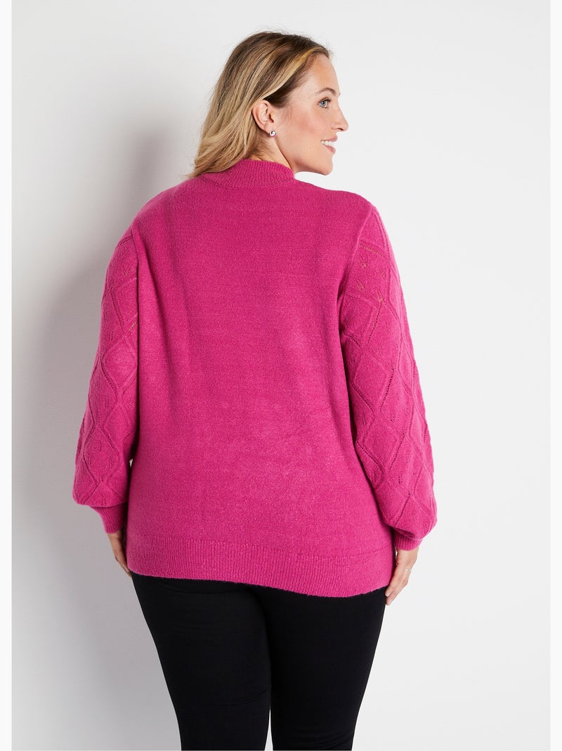 Pull doux ajouré perlé col montant - Afibel Rose - Kiabi