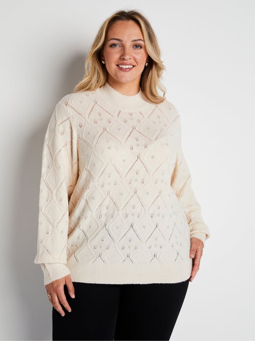 Pull doux ajouré perlé col montant - Kiabi