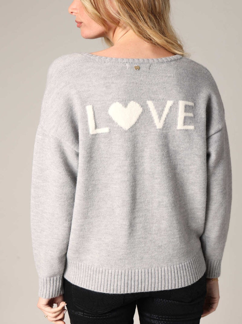 Pull doux avec message LOVE 'Deeluxe' Gris clair - Kiabi
