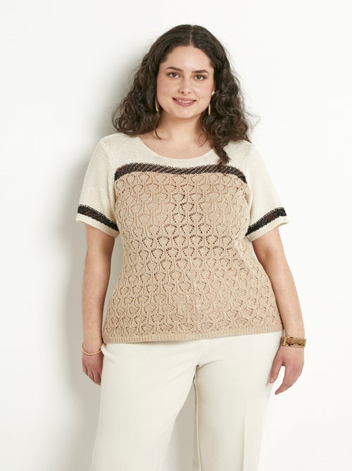 Pull doux brillant manches courtes col rond - Afibel - Kiabi