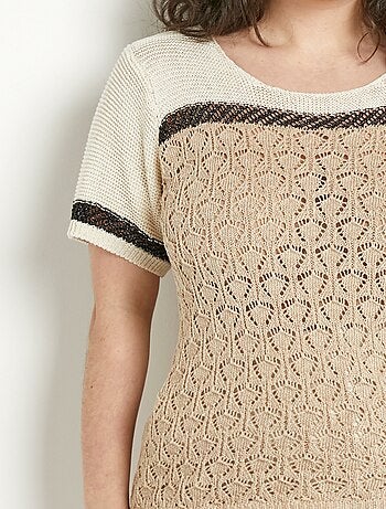 Pull doux brillant manches courtes col rond