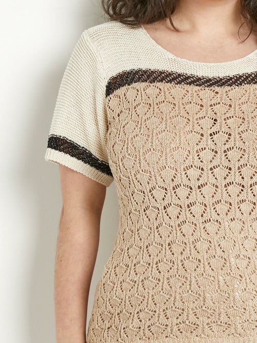 Pull doux brillant manches courtes col rond - Kiabi