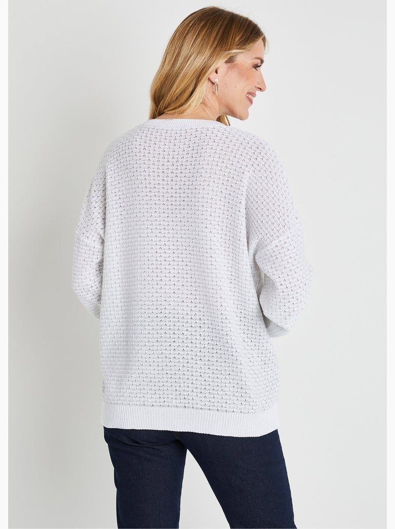 Pull doux brillant mélange coton col rond - Afibel Blanc - Kiabi