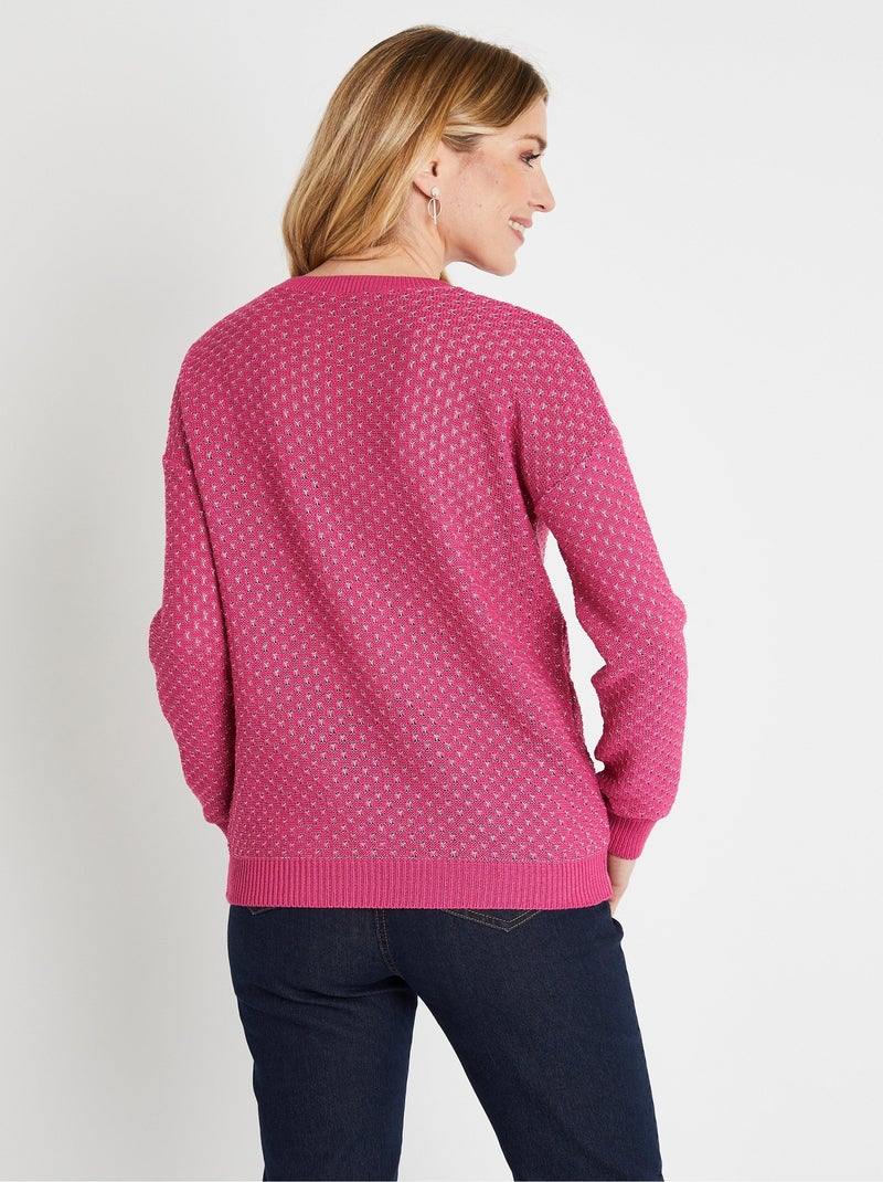 Pull doux brillant mélange coton col rond - Afibel Rose fushia - Kiabi