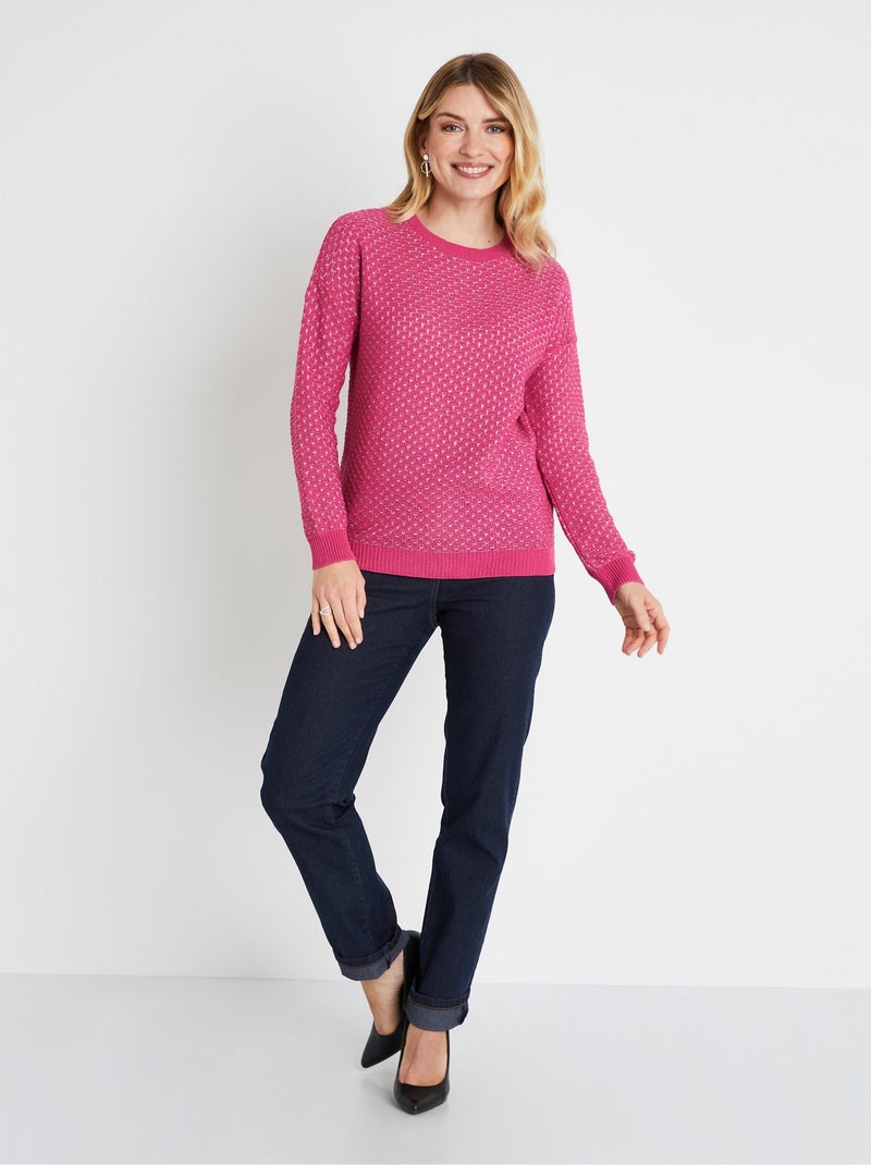 Pull doux brillant mélange coton col rond - Afibel Rose fushia - Kiabi