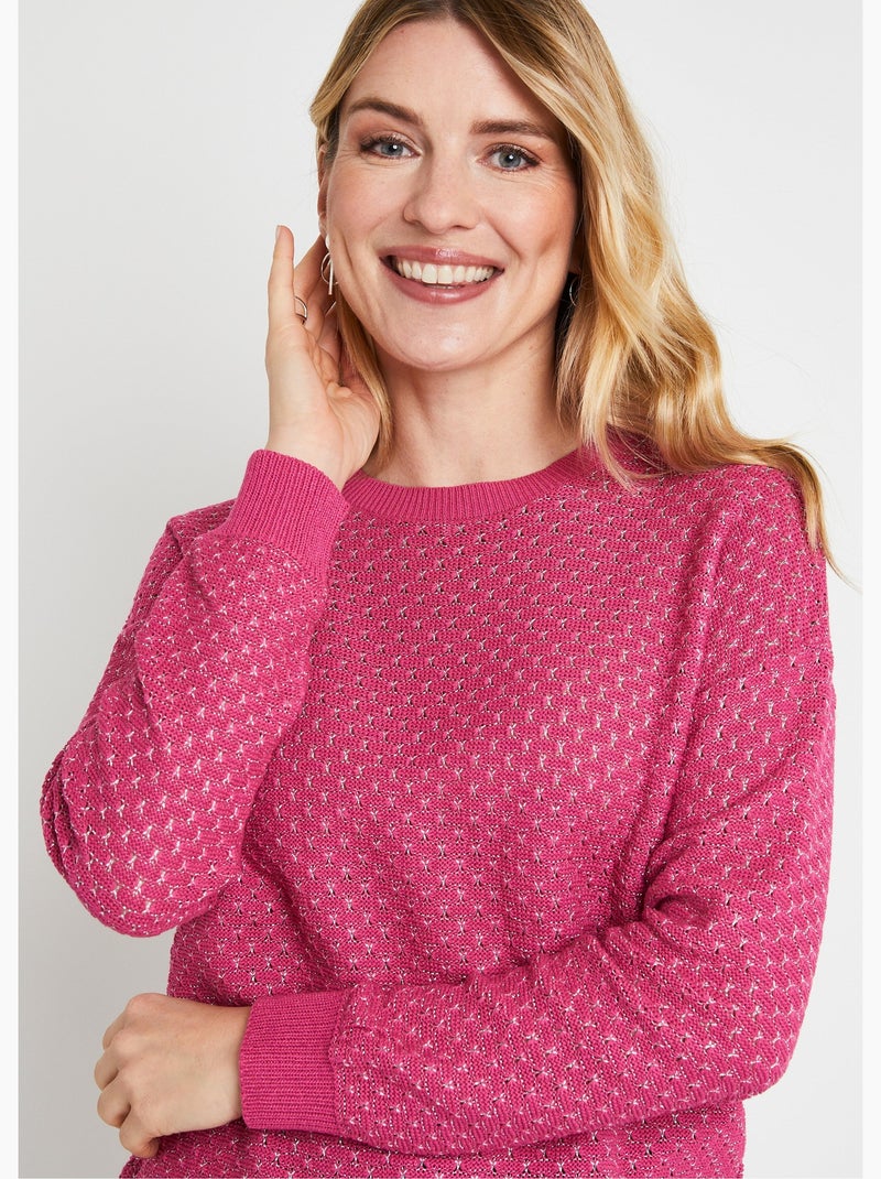 Pull doux brillant mélange coton col rond - Afibel Rose fushia - Kiabi