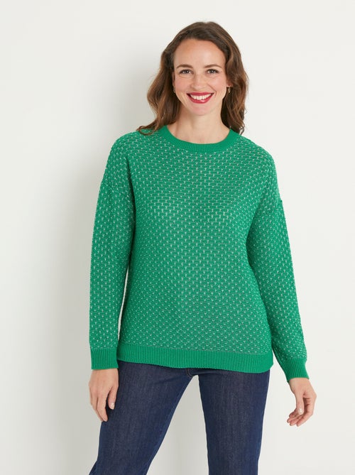Pull doux brillant mélange coton col rond - Afibel - Kiabi