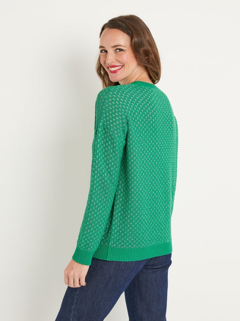 Pull doux brillant mélange coton col rond - Afibel Vert - Kiabi