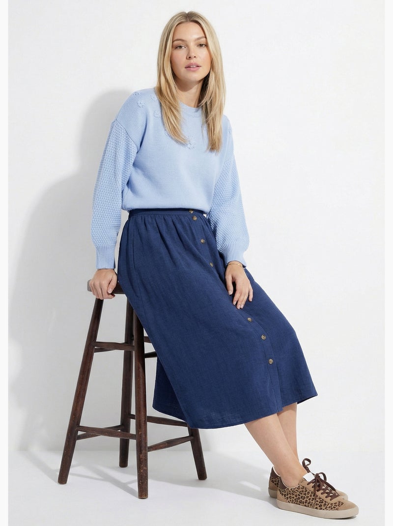 Pull doux brodé col rond - afibel Bleu - Kiabi