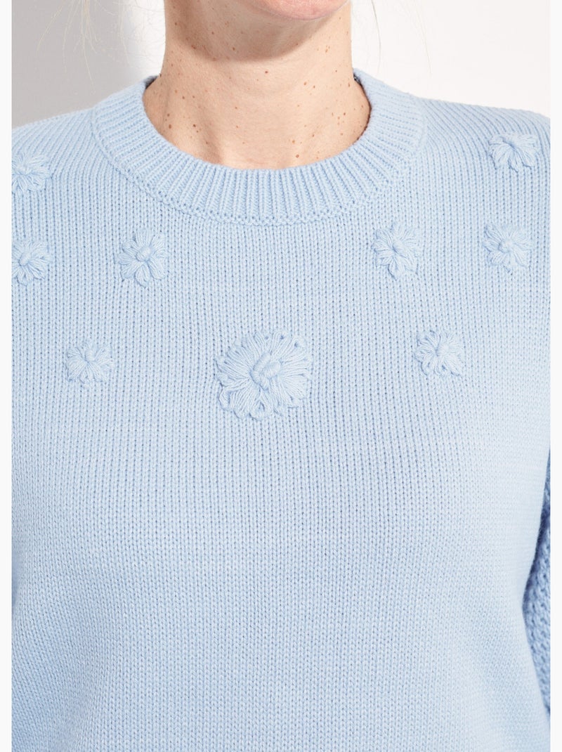 Pull doux brodé col rond - afibel Bleu - Kiabi