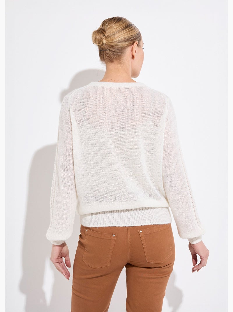 Pull doux cache-coeur avec alpaga et mohair - Afibel Ecru - Kiabi