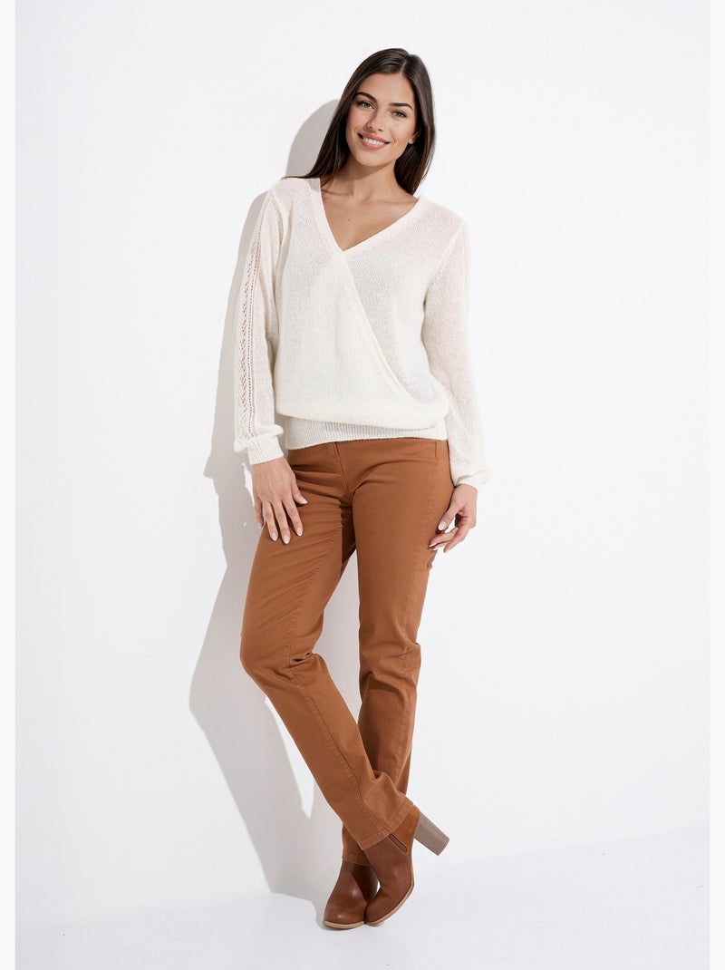 Pull doux cache-coeur avec alpaga et mohair - Afibel Ecru - Kiabi