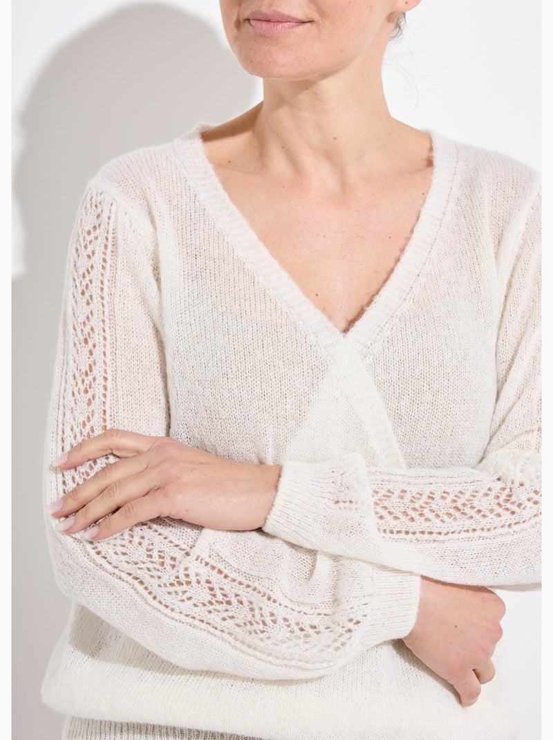 Pull doux cache-coeur avec alpaga et mohair - Afibel Ecru - Kiabi