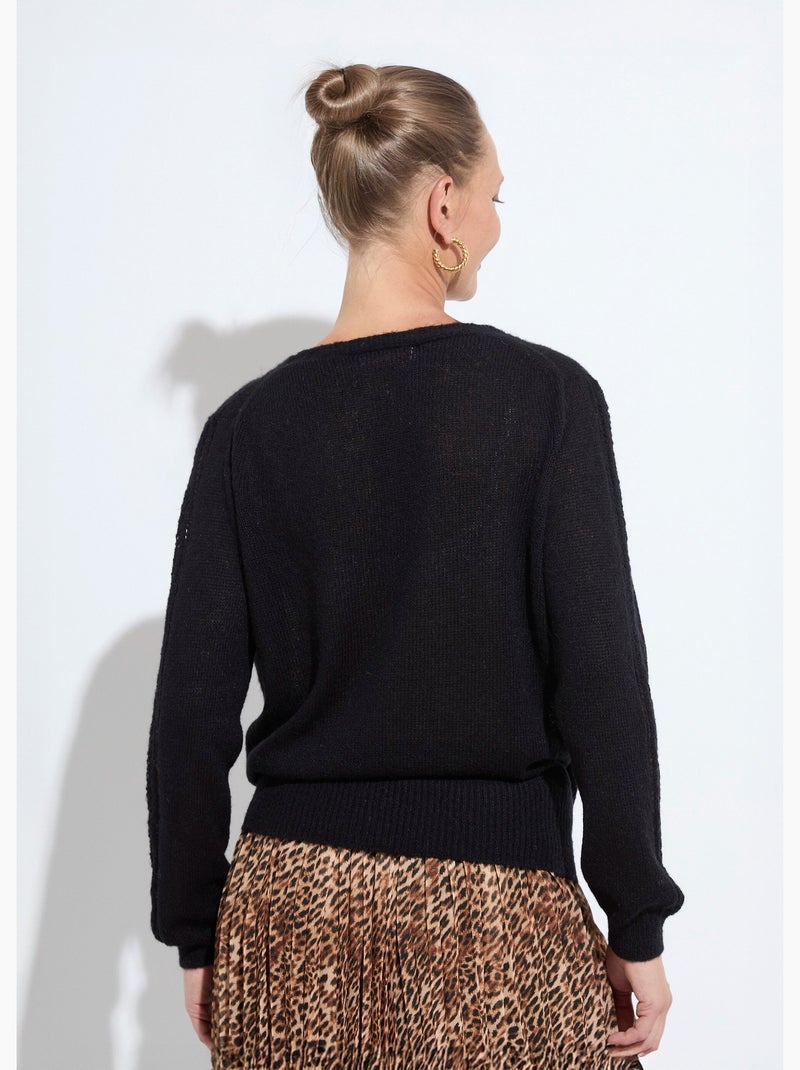 Pull doux cache-coeur avec alpaga et mohair - Afibel Noir - Kiabi