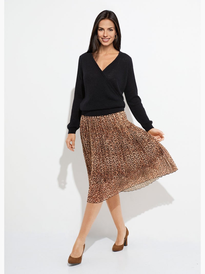 Pull doux cache-coeur avec alpaga et mohair - Afibel Noir - Kiabi