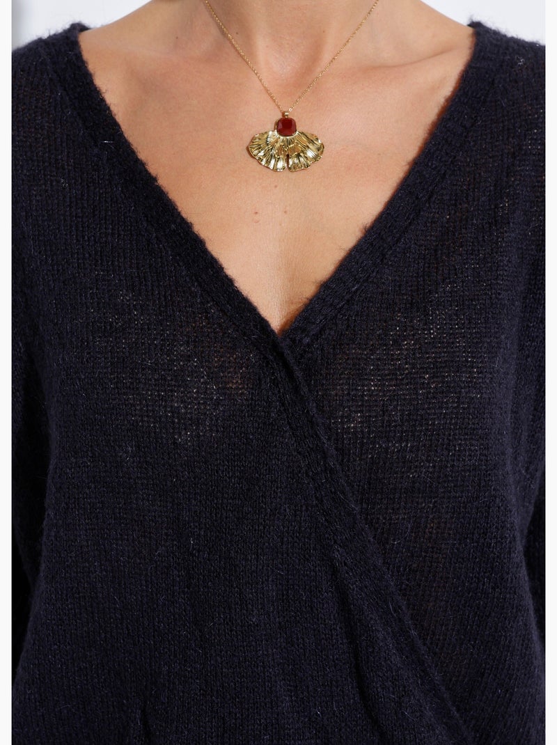 Pull doux cache-coeur avec alpaga et mohair - Afibel Noir - Kiabi