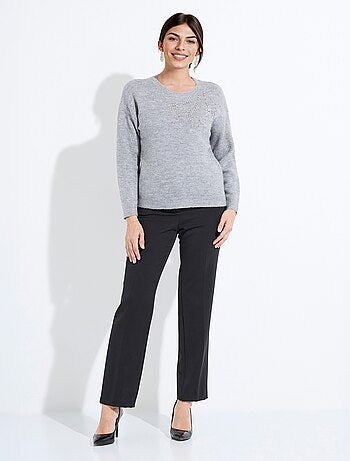 Pull doux col rond avec strass et sequins - Afibel