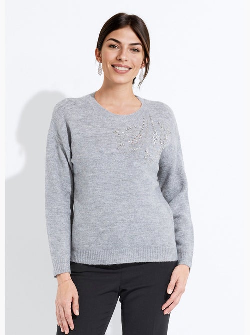 Pull doux col rond avec strass et sequins - Afibel - Kiabi