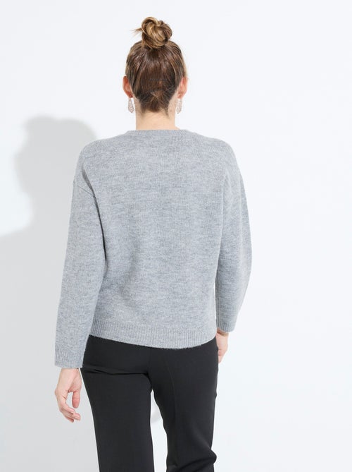 Pull doux col rond avec strass et sequins - Afibel - Kiabi