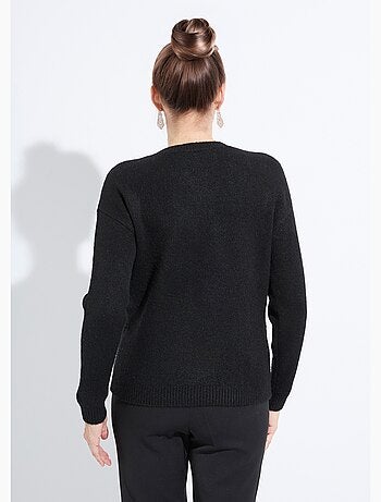 Pull doux col rond avec strass et sequins - Afibel