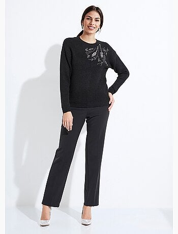Pull doux col rond avec strass et sequins - Afibel