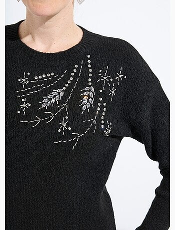 Pull doux col rond avec strass et sequins - Afibel