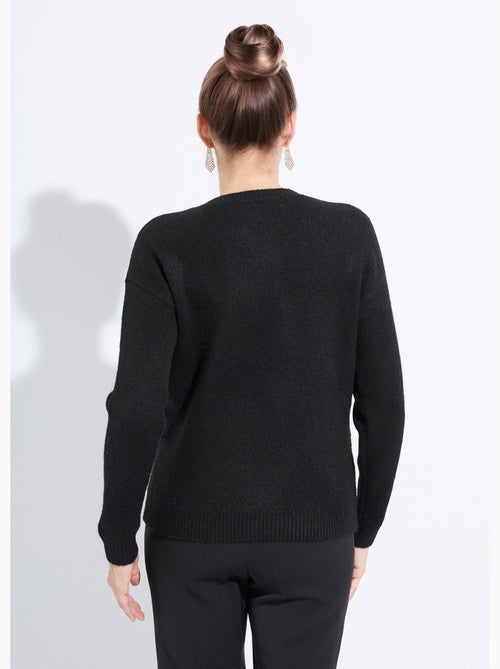 Pull doux col rond avec strass et sequins - Afibel - Kiabi