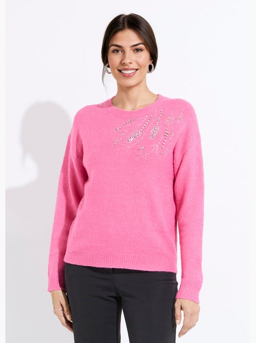 Pull doux col rond avec strass et sequins - Afibel - Kiabi