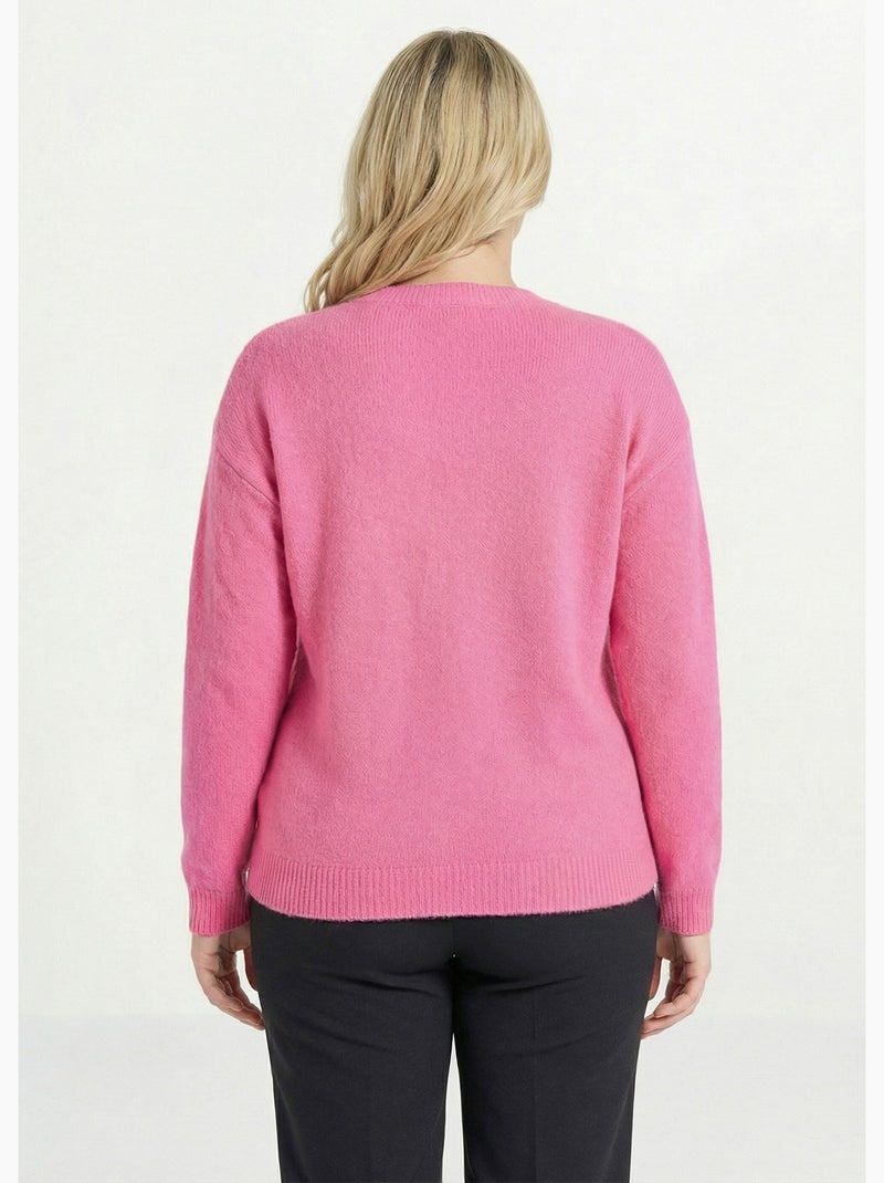 Pull doux col rond avec strass et sequins - Afibel Rose - Kiabi