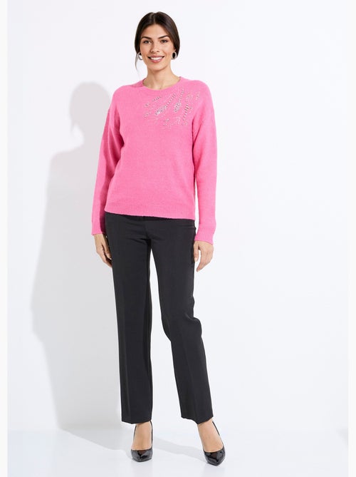Pull doux col rond avec strass et sequins - Afibel - Kiabi