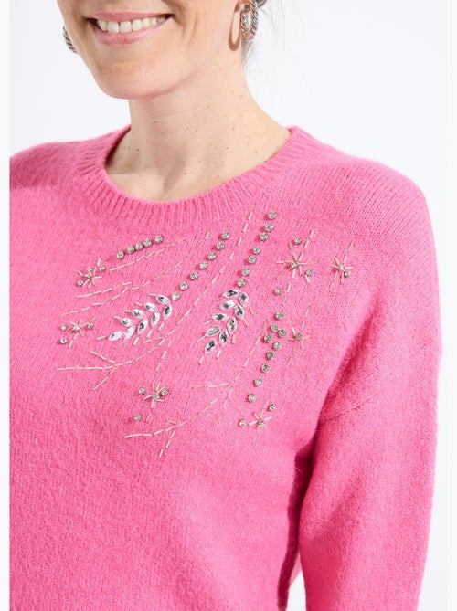 Pull doux col rond avec strass et sequins - Afibel - Kiabi