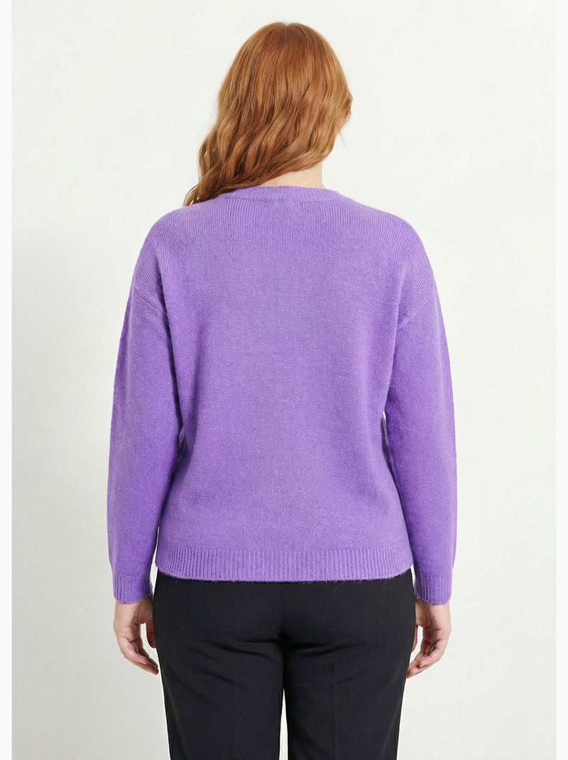 Pull doux col rond avec strass et sequins - Afibel Violet - Kiabi