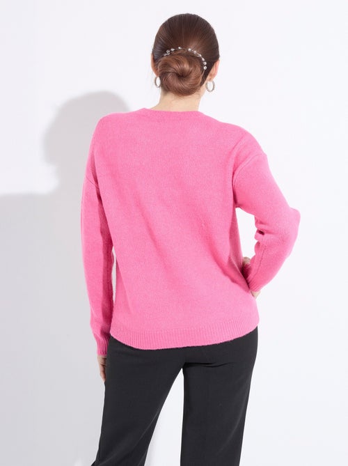 Pull doux col rond avec strass et sequins - Kiabi